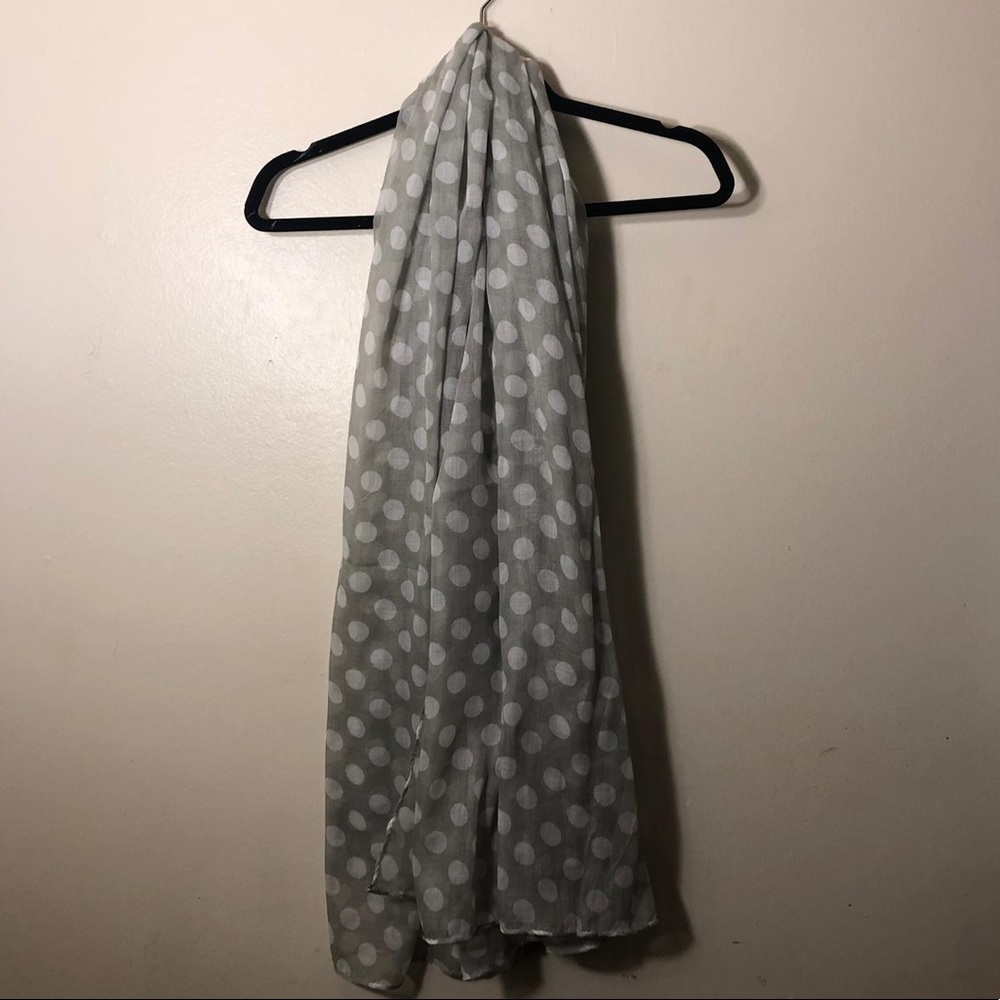 Grey and white polka dot scarf